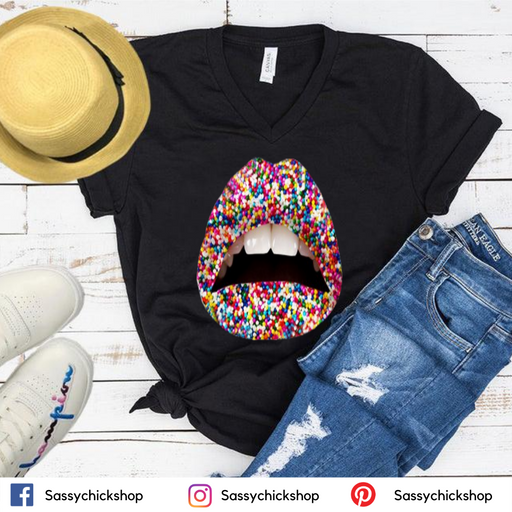 Sprinkles Lips V-Neck - Shop Sassy Chick 