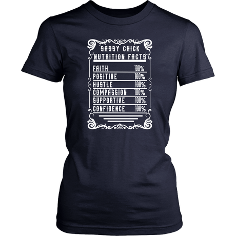 Sassy Chick Nutrition Facts Women's Unisex T-Shirt | Shop Sassy Chick - Navy