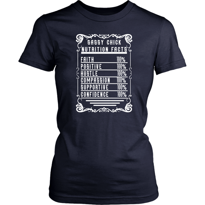 Sassy Chick Nutrition Facts Women's Unisex T-Shirt | Shop Sassy Chick - Navy