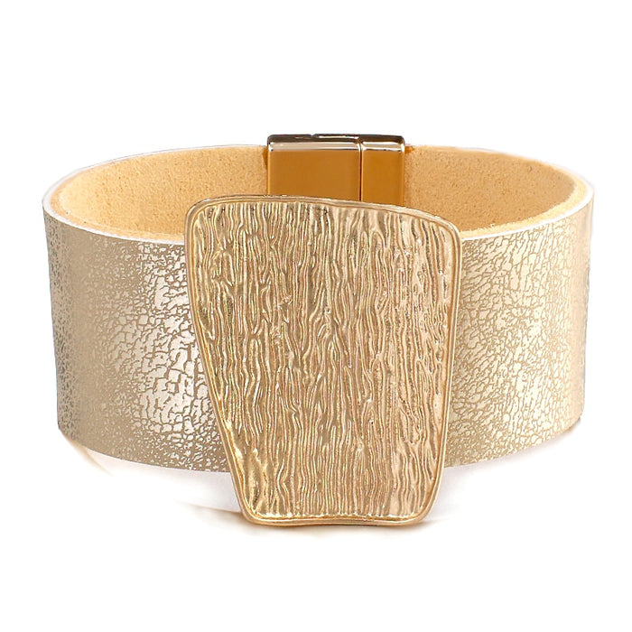 Champagne Gold Color Metal Leather Bracelet