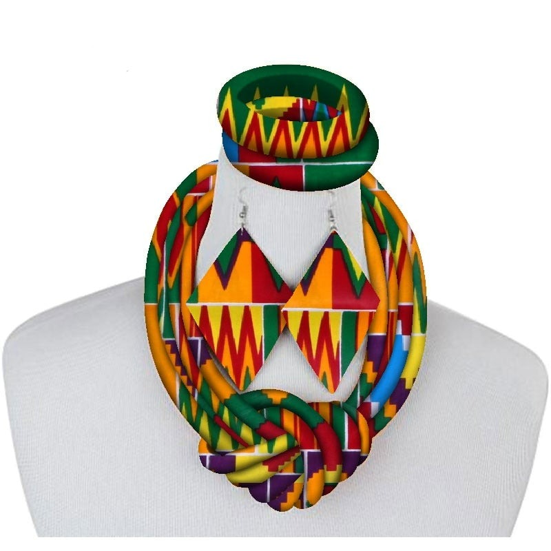 Colorful African Fabric Necklace Set