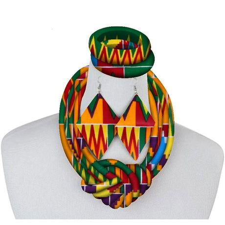 Colorful African Fabric Necklace Set