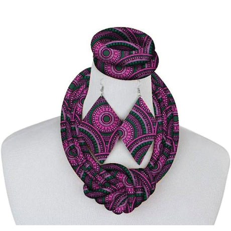Purple African Fabric Necklace Set