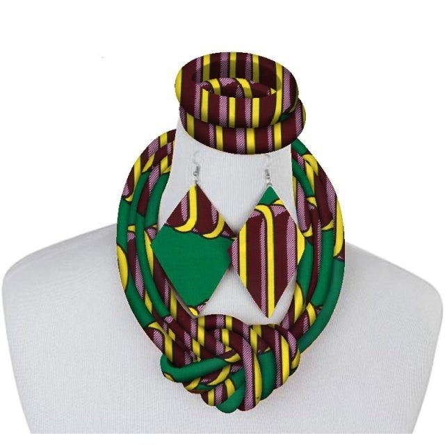 Wine red African Fabric Necklace Set