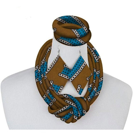 Brown African Fabric Necklace Set