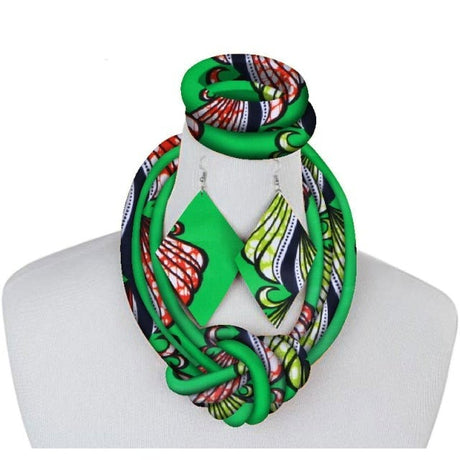 Green African Fabric Necklace Set