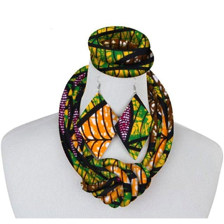Yellow African Fabric Necklace Set