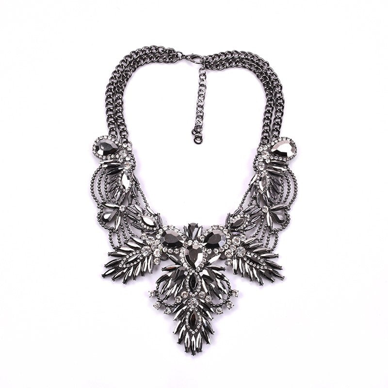 Black silver Bohemian Crystal Necklace