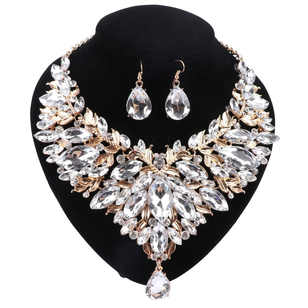 Silver Boho Crystal Jewelry Set