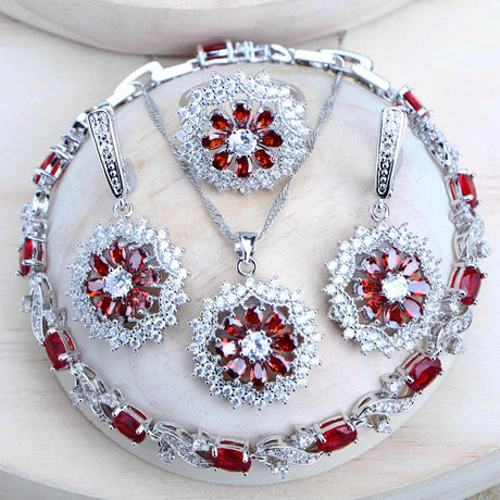 Ruby Bridal Cubic Zirconia Necklace Set