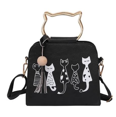 Black Cat Metal Handle  Handbag