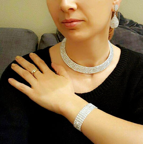 Model using Classic Rhinestone Jewelry Set