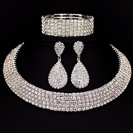 Silver Classic Rhinestone Jewelry Set
