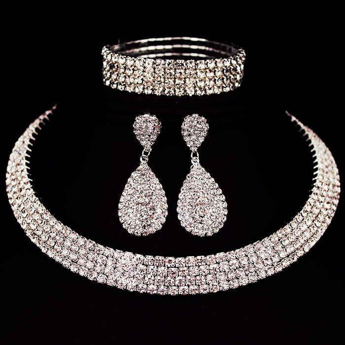 Silver Classic Rhinestone Jewelry Set