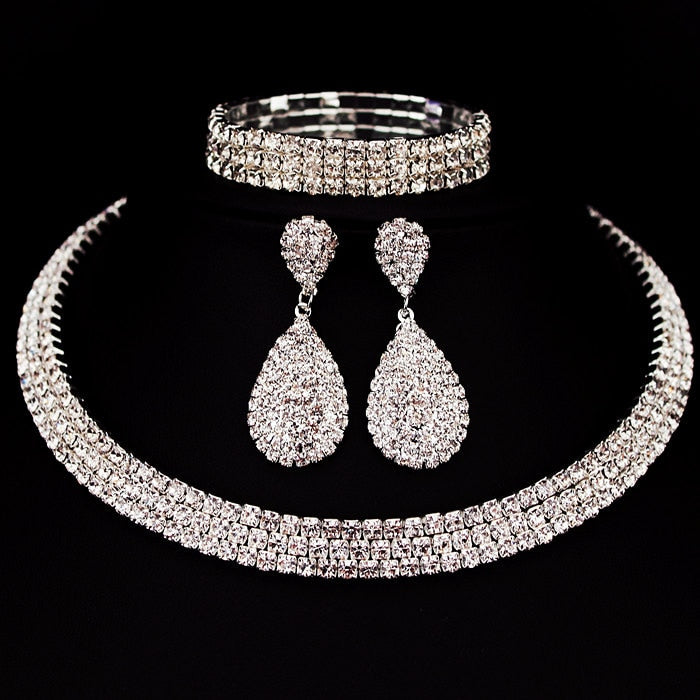 Silver Classic Rhinestone Jewelry Set