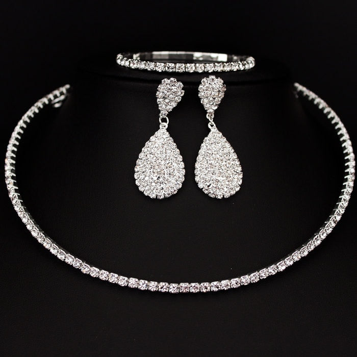 Silver Classic Rhinestone Jewelry Set
