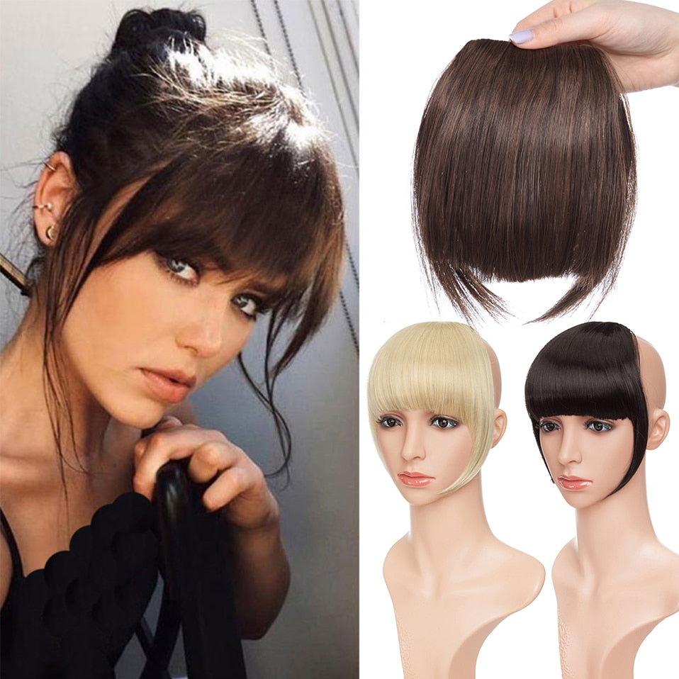 Model using Clip In Bangs Hair Extensions