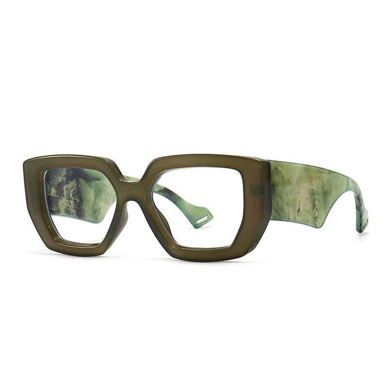 Green Colorful Square Polygon Frame Glasses