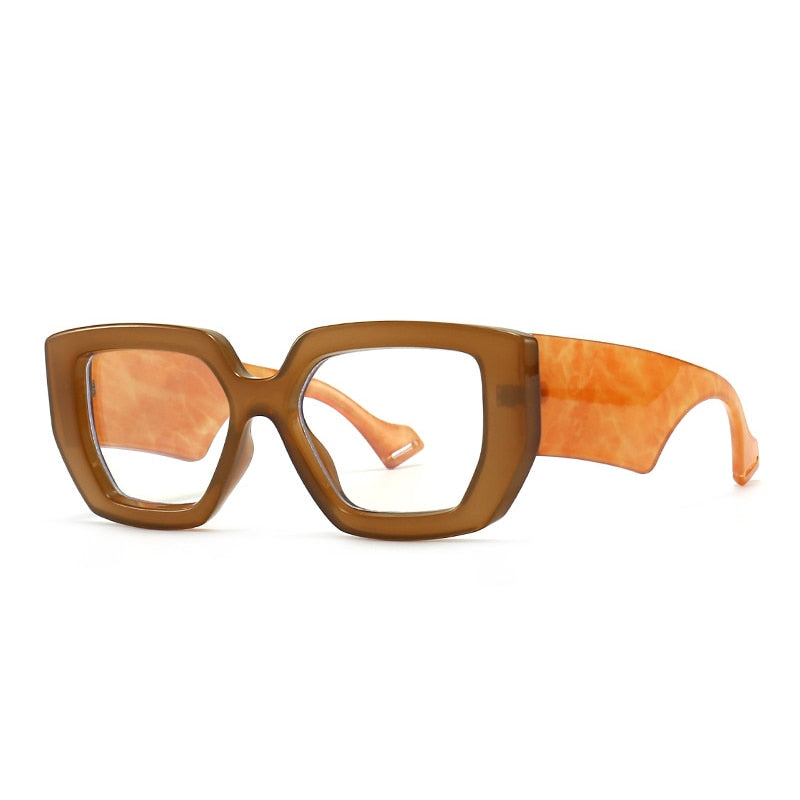 Brown Colorful Square Polygon Frame Glasses