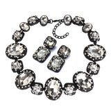 Silver Black Crystal Glass Necklace Set