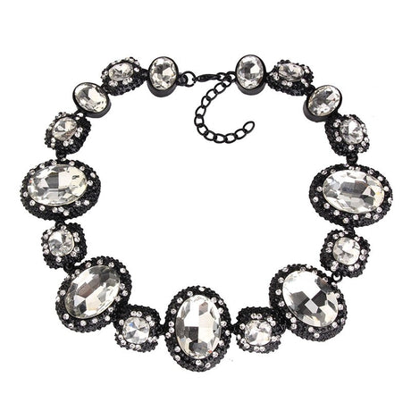 Silver Black Crystal Glass Necklace Set
