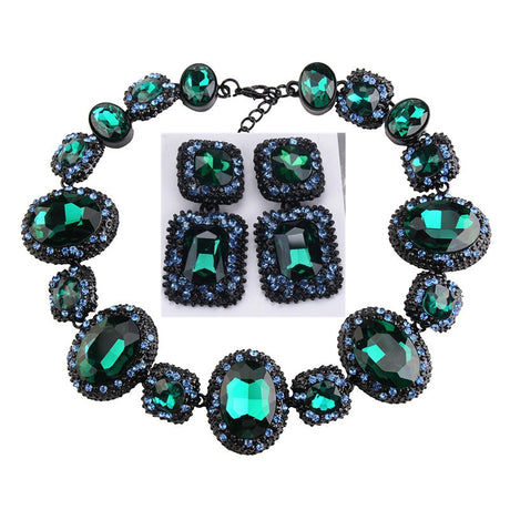 Emerald Crystal Glass Necklace Set