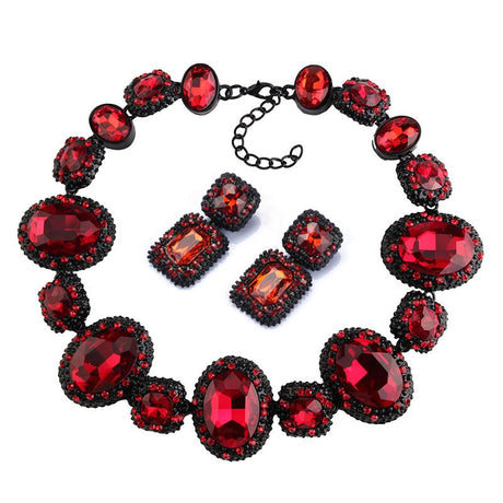 Red Crystal Glass Necklace Set