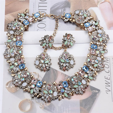 Blue white Crystal Rhinestone Necklace