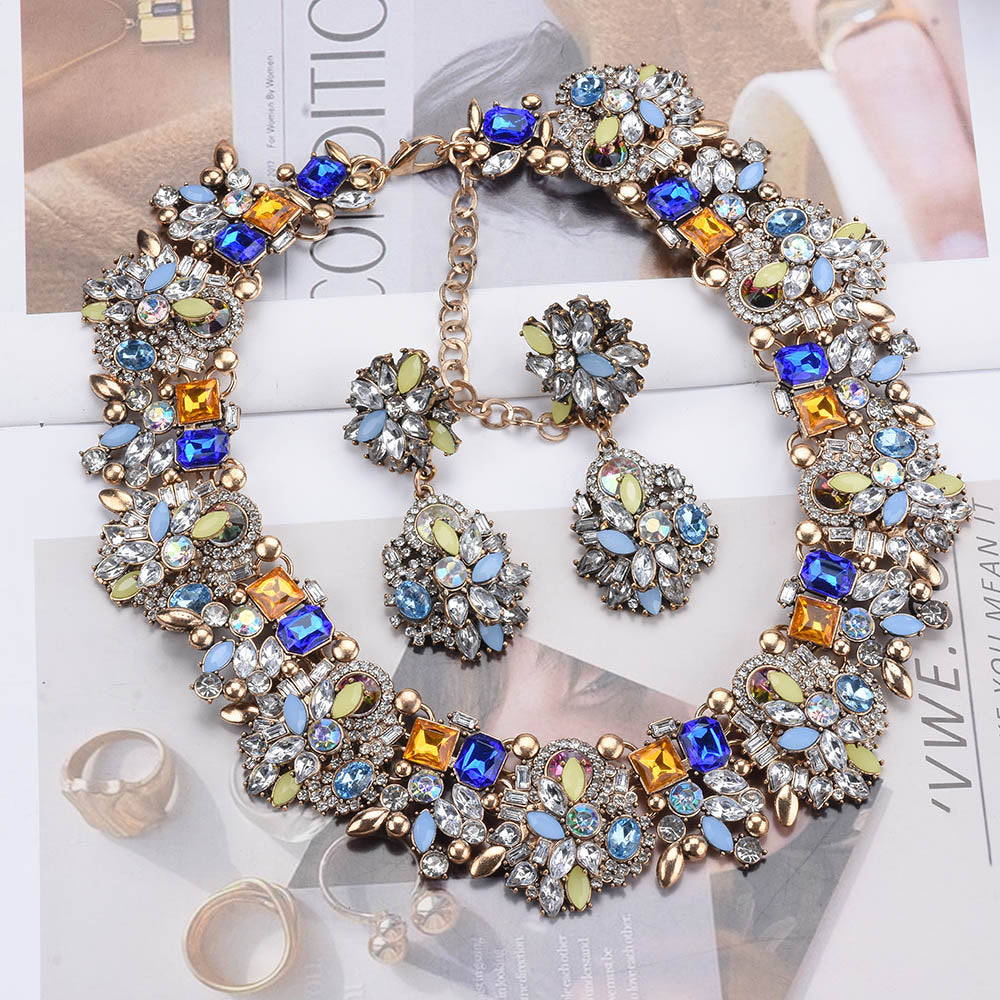Blue orange Crystal Rhinestone Necklace