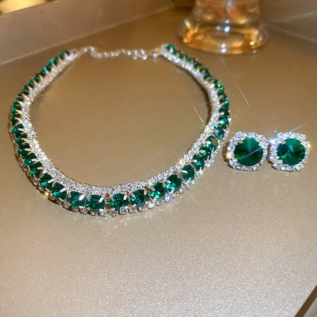 Emerald Diamond Crystal Necklace Set