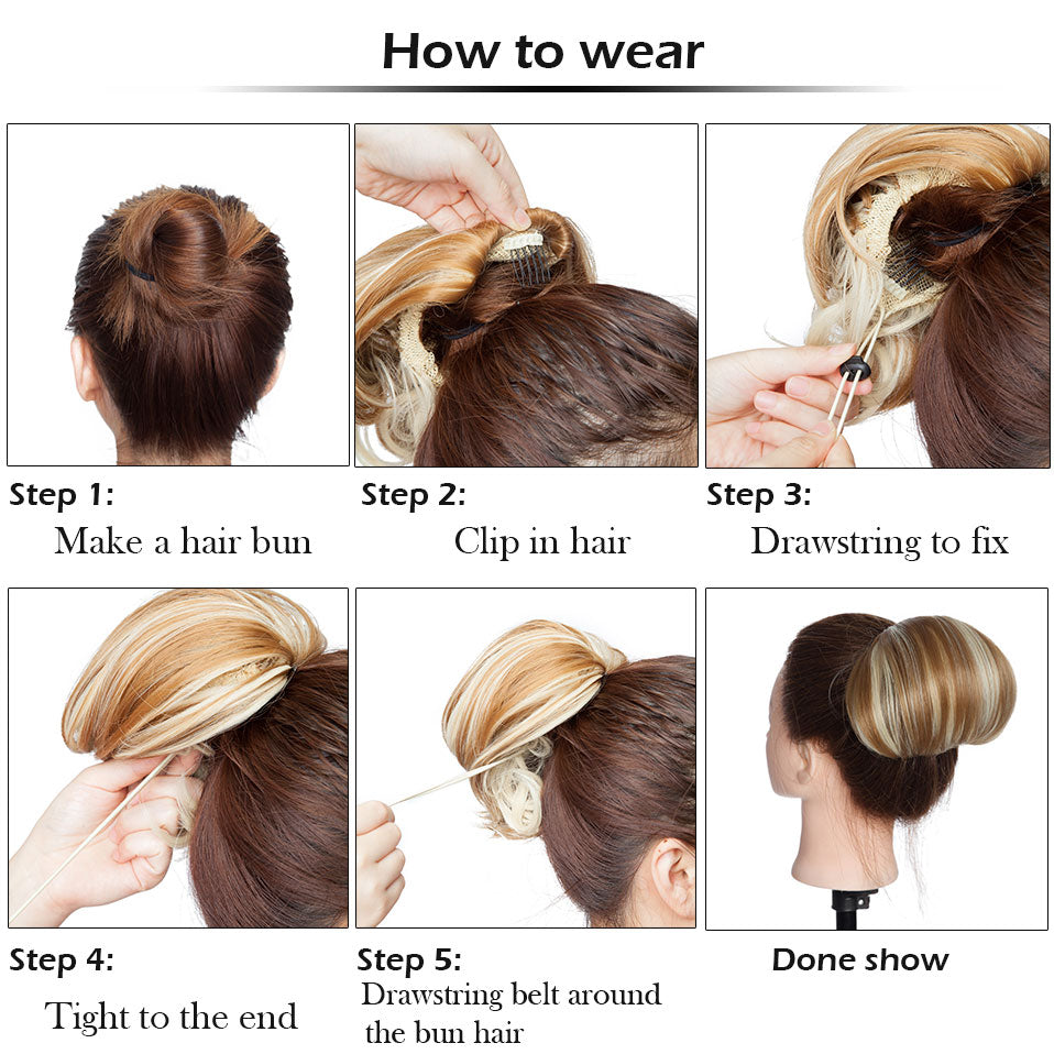 Drawstring Clip in Hair Bun Synthetic