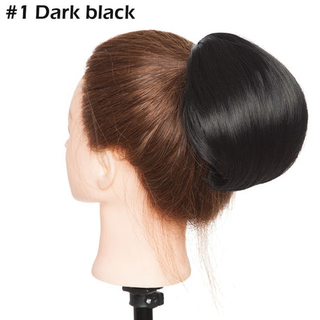 Dark Black Drawstring Clip in Hair Bun Synthetic