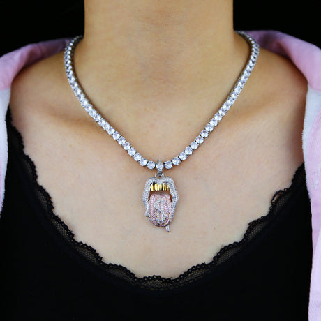 Model using Drip Lip Dollar Sign Necklace