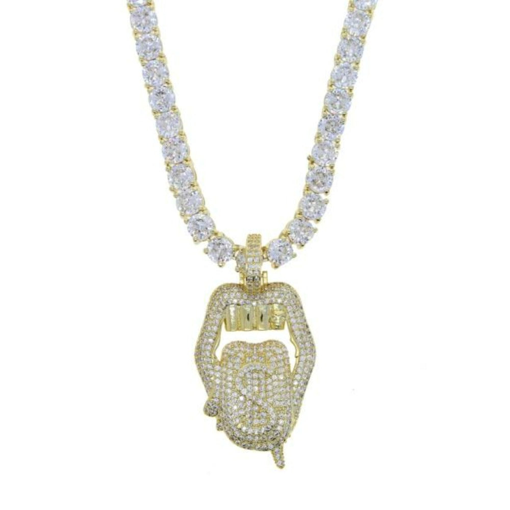 Gold Drip Lip Dollar Sign Necklace