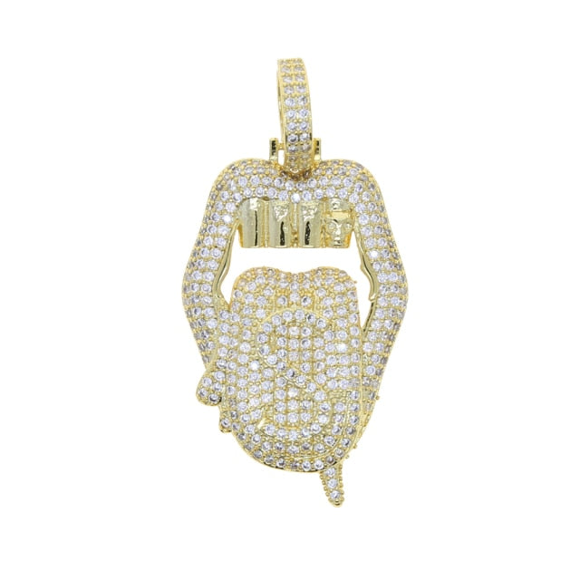 Gold Drip Lip Dollar Sign Necklace