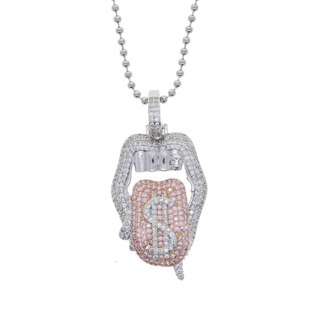 Silver Drip Lip Dollar Sign Necklace