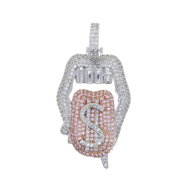 Silver Drip Lip Dollar Sign Necklace