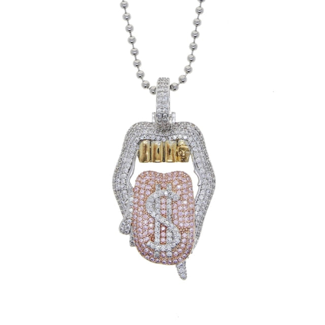 Silver Drip Lip Dollar Sign Necklace