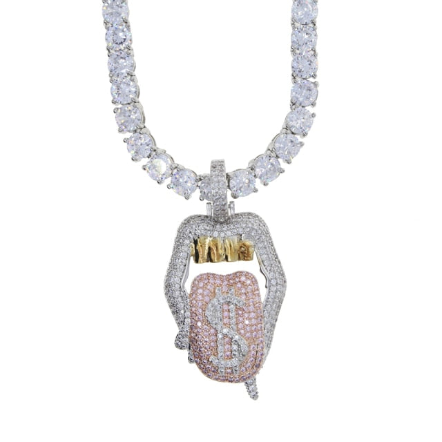 Pink pendant Drip Lip Dollar Sign Necklace