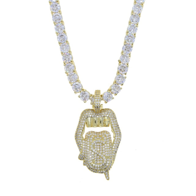 Gold Drip Lip Dollar Sign Necklace