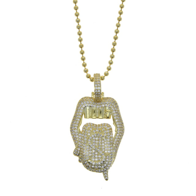 Gold Drip Lip Dollar Sign Necklace