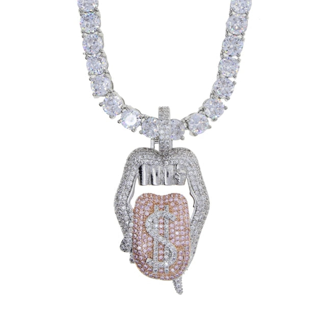 Silver Drip Lip Dollar Sign Necklace