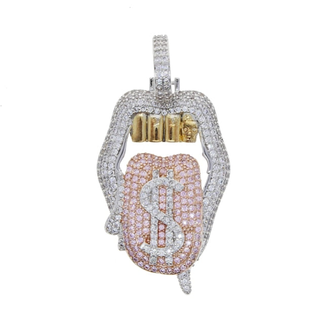 Silver Drip Lip Dollar Sign Necklace