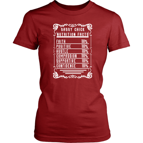 Sassy Chick Nutrition Facts Women's Unisex T-Shirt | Shop Sassy Chick - Red