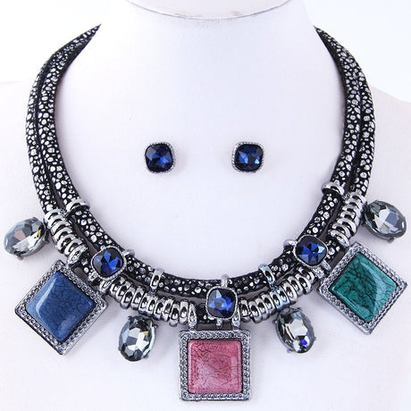 Crystal Vintage Geometric Necklace Set