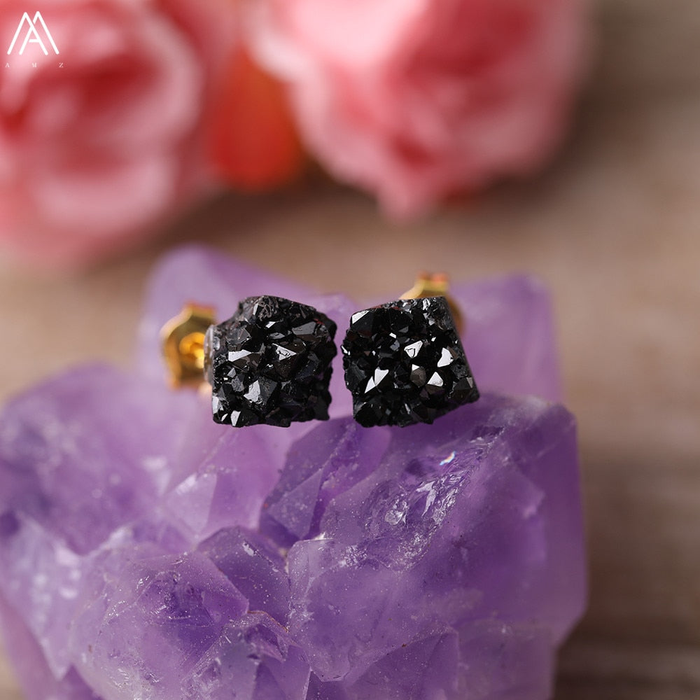 Geode Agates Chip Beads Stud Earrings