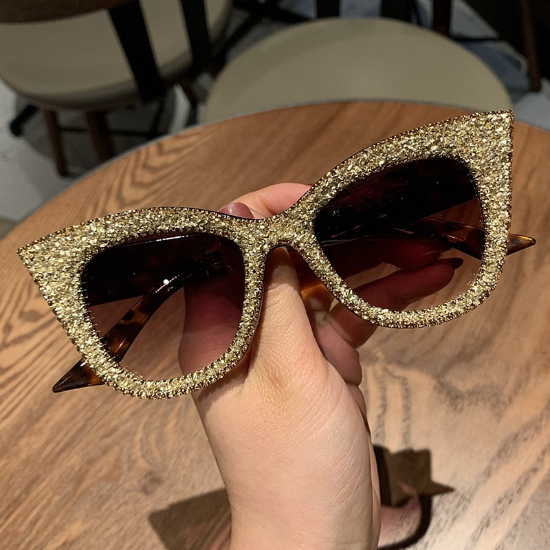 Vintage Oversized Bling Cat Eye Sunglasses