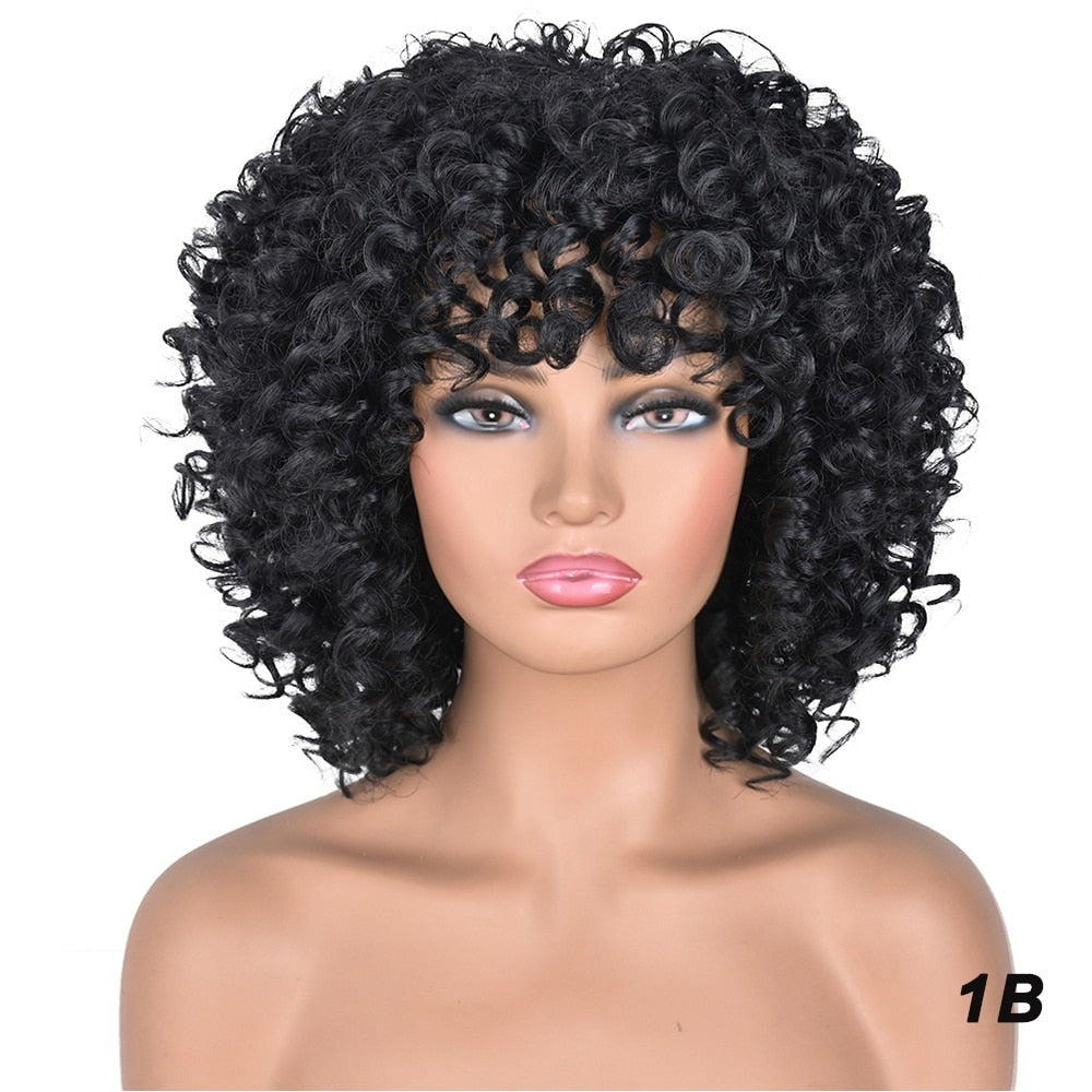 Short Hair Afro Kinky Curly Wigs With Bangs