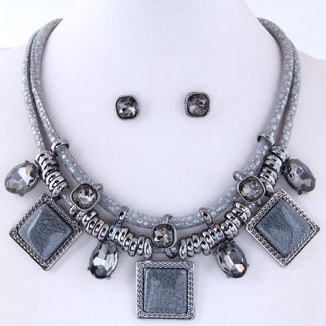 Crystal Vintage Geometric Necklace Set