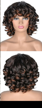 Short Hair Afro Curly Wig With Bangs